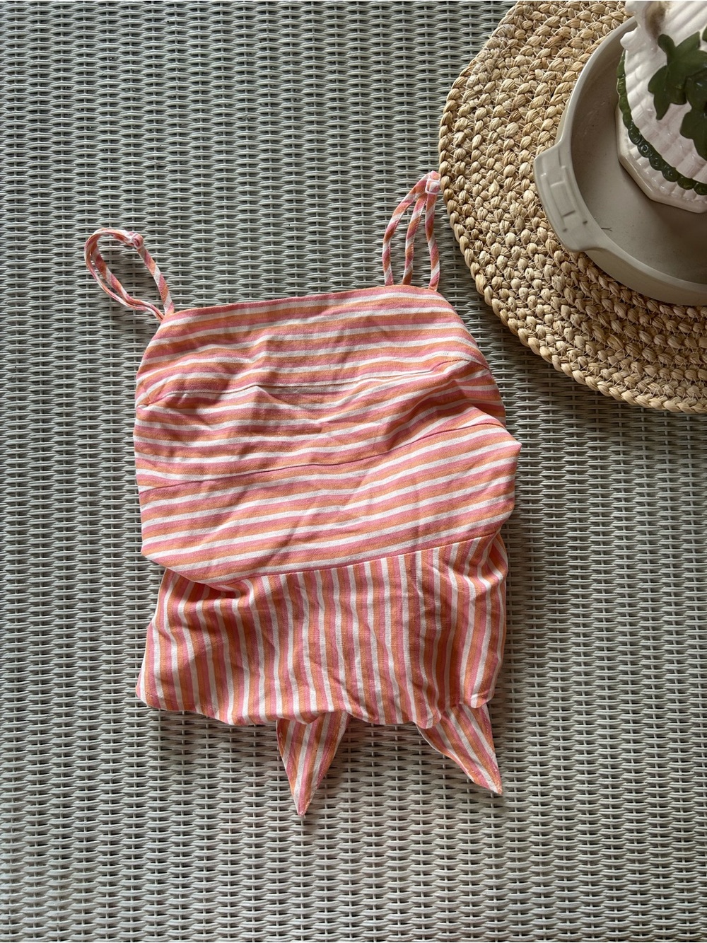 Francesca's Collections Pink & White Striped Tie-Front Kids Bodysuit